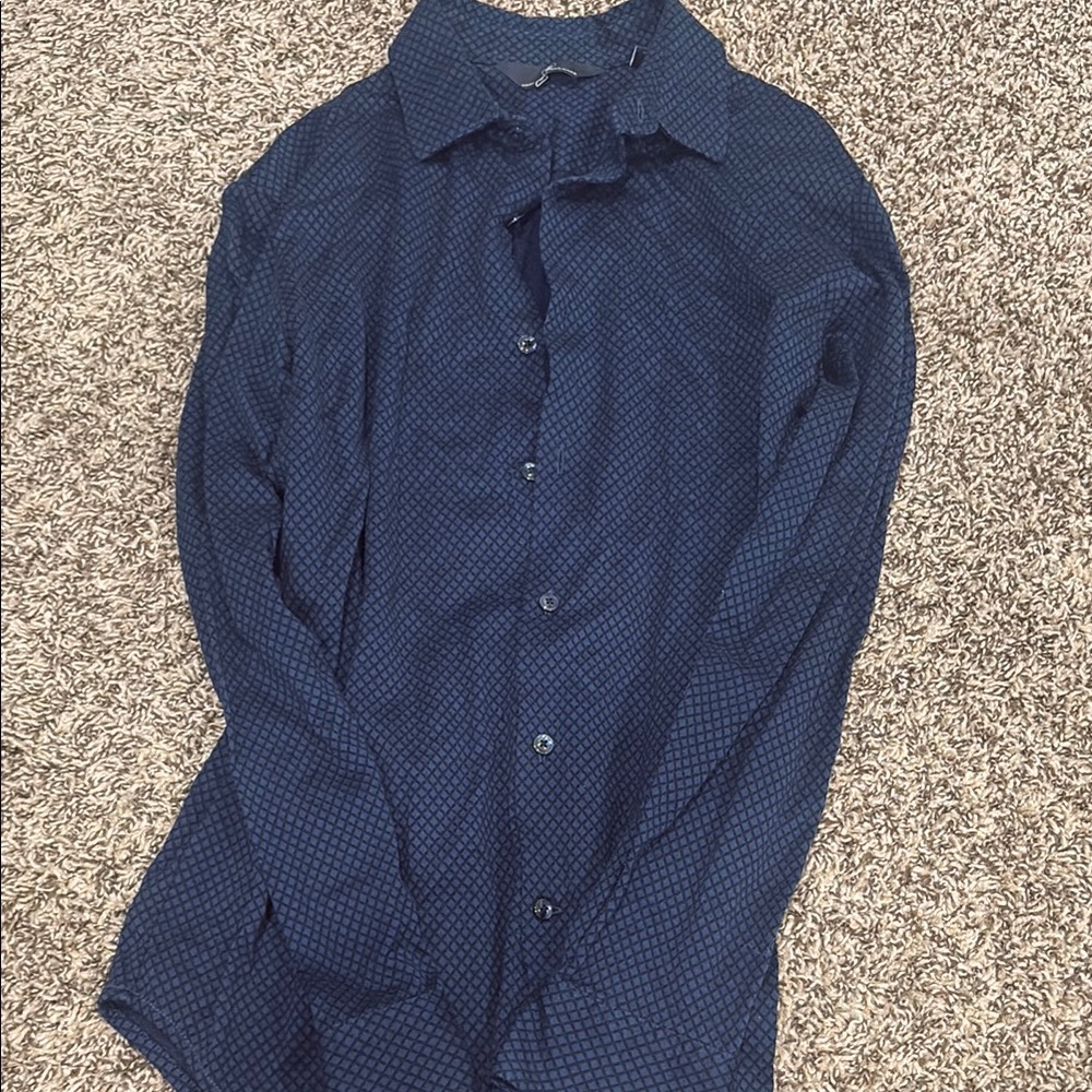 Blue Casual Button Down Shirt with Textured Fabric